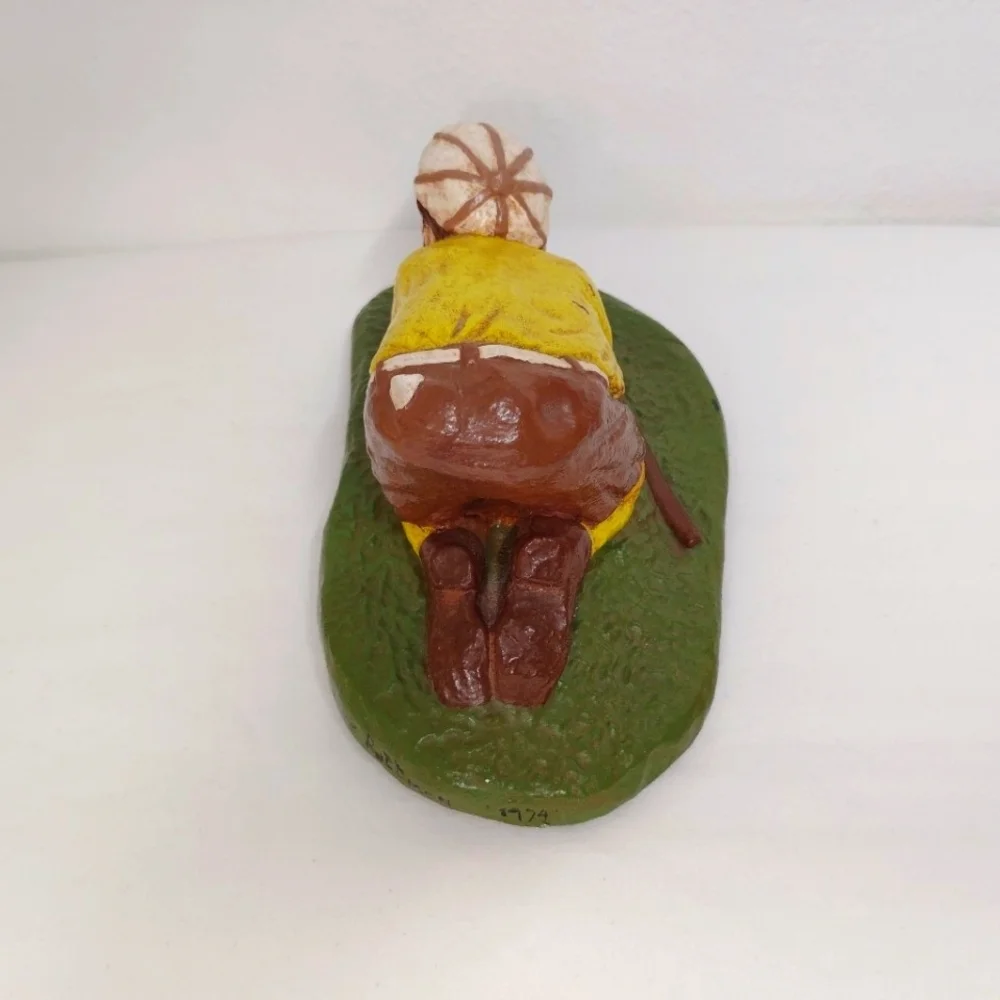 Vintage Rottman Pottery Golf Figurine Golfer Huff Puff Yellow Signed 1974